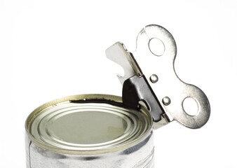 TIN OR CAN AGAINST WHITE BACKGROUND