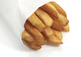 FRENCH FRIES AGAINST WHITE BACKGROUND