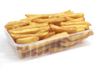 FRENCH FRIES AGAINST WHITE BACKGROUND
