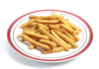 PLATE OF FRENCH FRIES AGAINST WHITE BACKGROUND