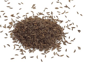 CARAWAY SEEDS carum carvi AGAINST WHITE BACKGROUND