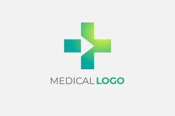 Medical logo, cross sign with arrow inside, Flat Logo Design Template Element, vector illustration