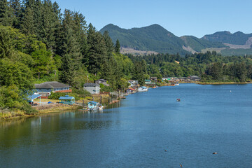 Small village along a river in Oregon