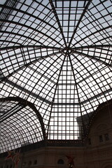 Close-up of the roof of the shopping center AfiMall City, famous mall in Moscow,  business center Moscow City, at christmas, winter, Russia.