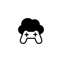 Cloud gaming icon in black flat glyph, filled style isolated on white background