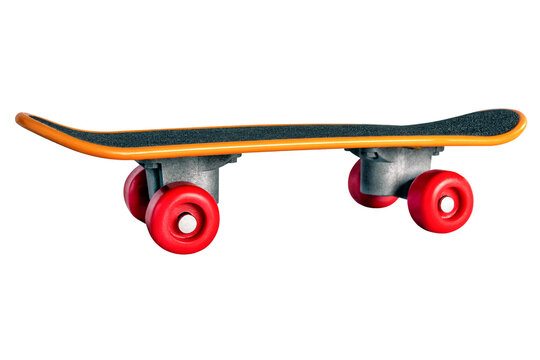 Red Wheels Skate Board On White Background, Isolated.