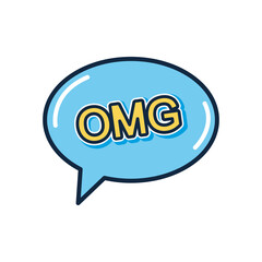 slang bubble concept, blue speech bubble with omg word, flat style