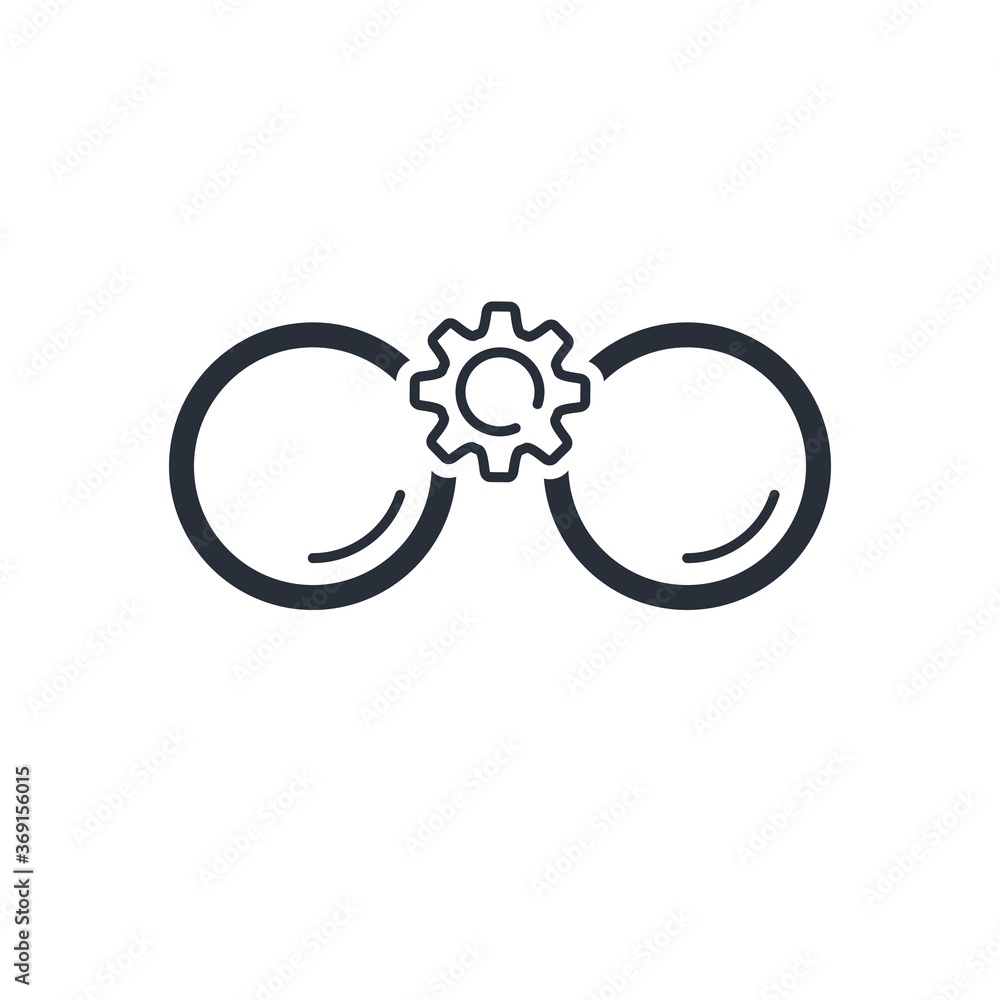 Poster binoculars. review settings system. vector linear icon isolated on white background.