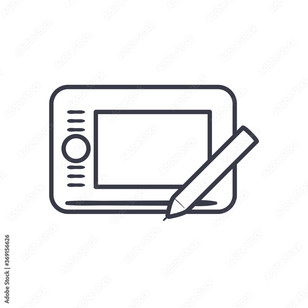 Poster design tablet with pen line style icon vector design