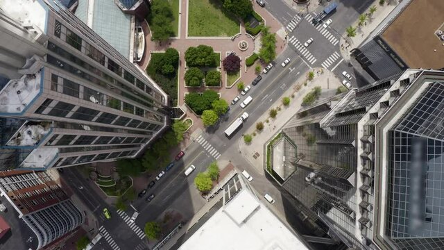 Downtown Nashville Aerial Flying By Skyscrapers