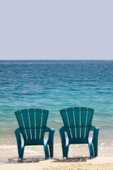 Blue Beach Chairs, Cat Island in Bahamas