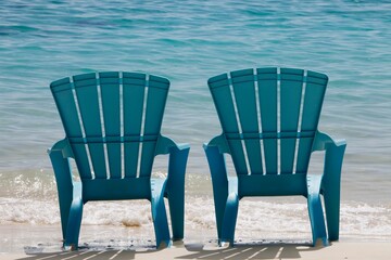Blue Beach Chairs, Cat Island in Bahamas