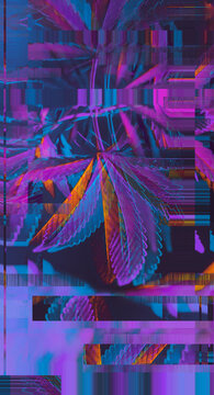 Colorful, vibrant and funky, abstract glitch cannabis/marijuana background/pattern
