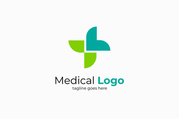 Healthcare Medical Logo, Cross sign and pinwheel combination, Flat Logo Design Template, vector illustration
