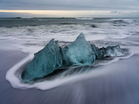 Ice block on ice beach in iceland