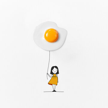 Image of girl with egg's balloon .