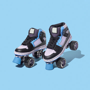 Roller skates on a blue background