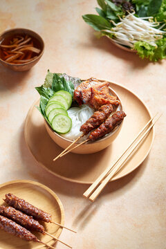 Vietnamese rice noodle with grilled pork.