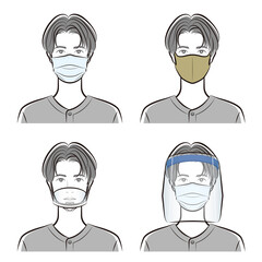 ウイルス感染の防止　マスク　フェイスシールド　男性