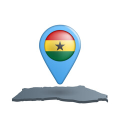 Ghana flag map pin on white