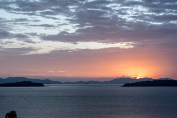 Beautiful first light from sunrise with orange sky  