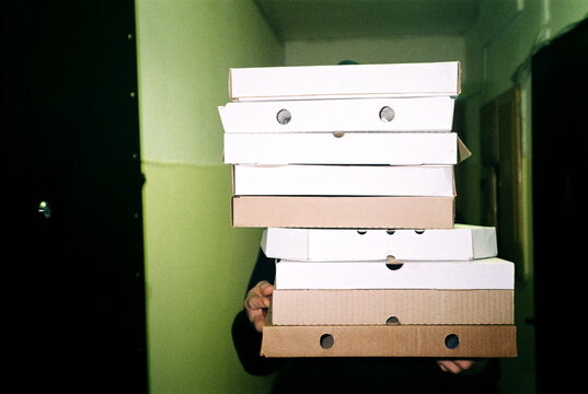 Stack of pizza boxes (delivery)