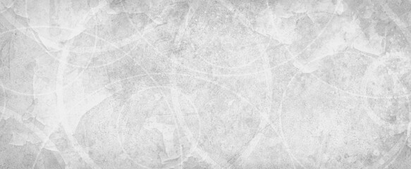 white background with white circle rings in faded distressed vintage grunge texture design, old geometric white pattern paper