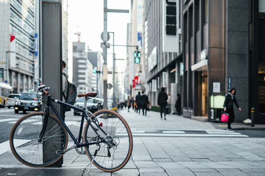 Locked bicycle on the street
