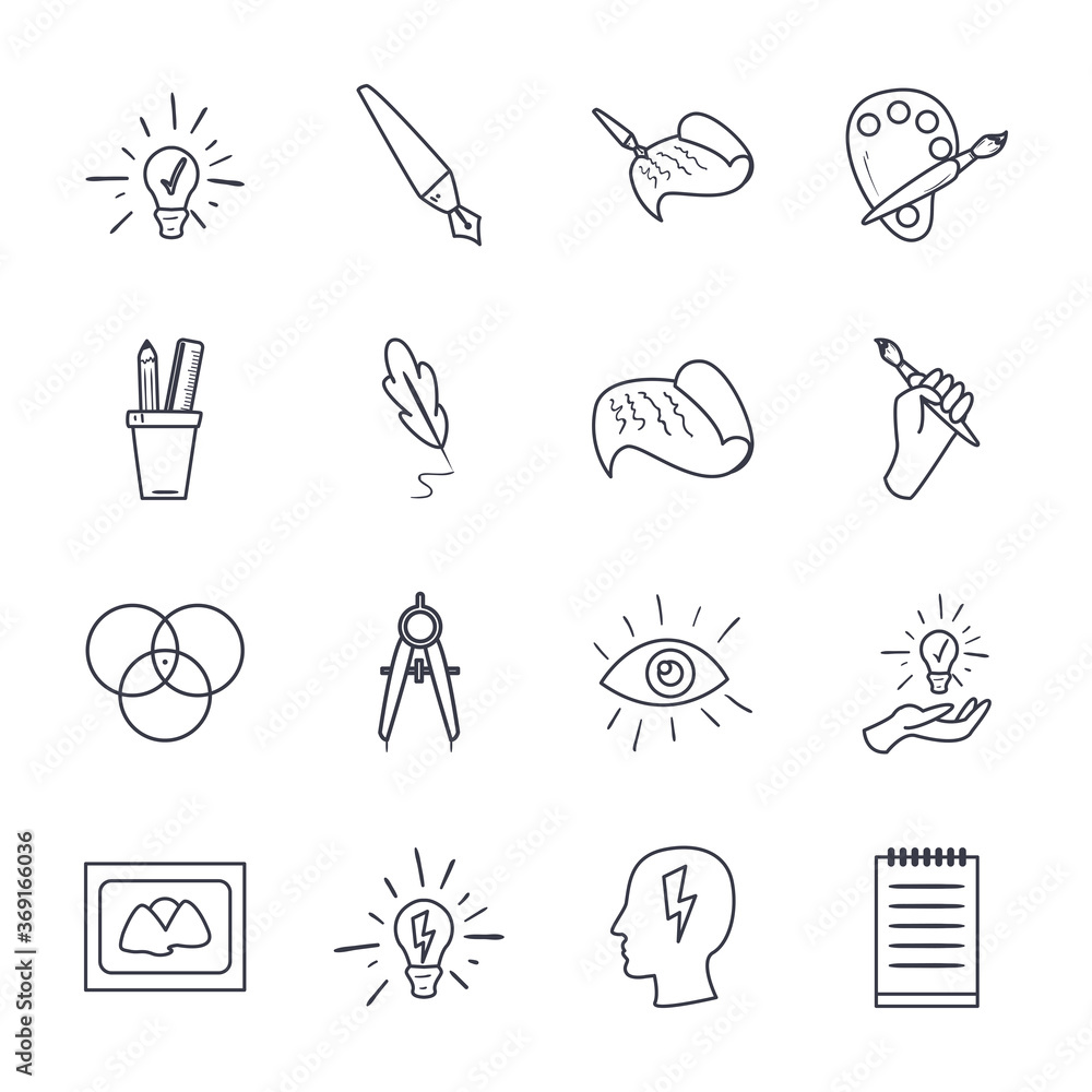 Aufkleber art and design line style icon set vector design