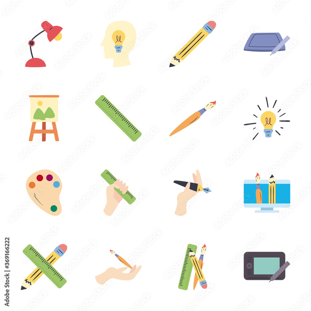 Poster art and design line and fill style icon set vector design