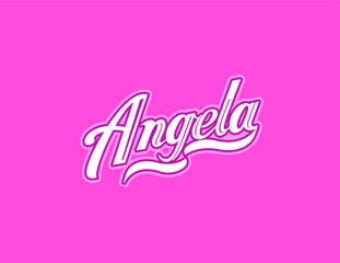 First name "Angela" designed in athletic script with pink background. Great for personalization of Breast Cancer Awareness gear and accessories.