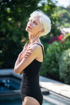 Senior woman in bathing suit