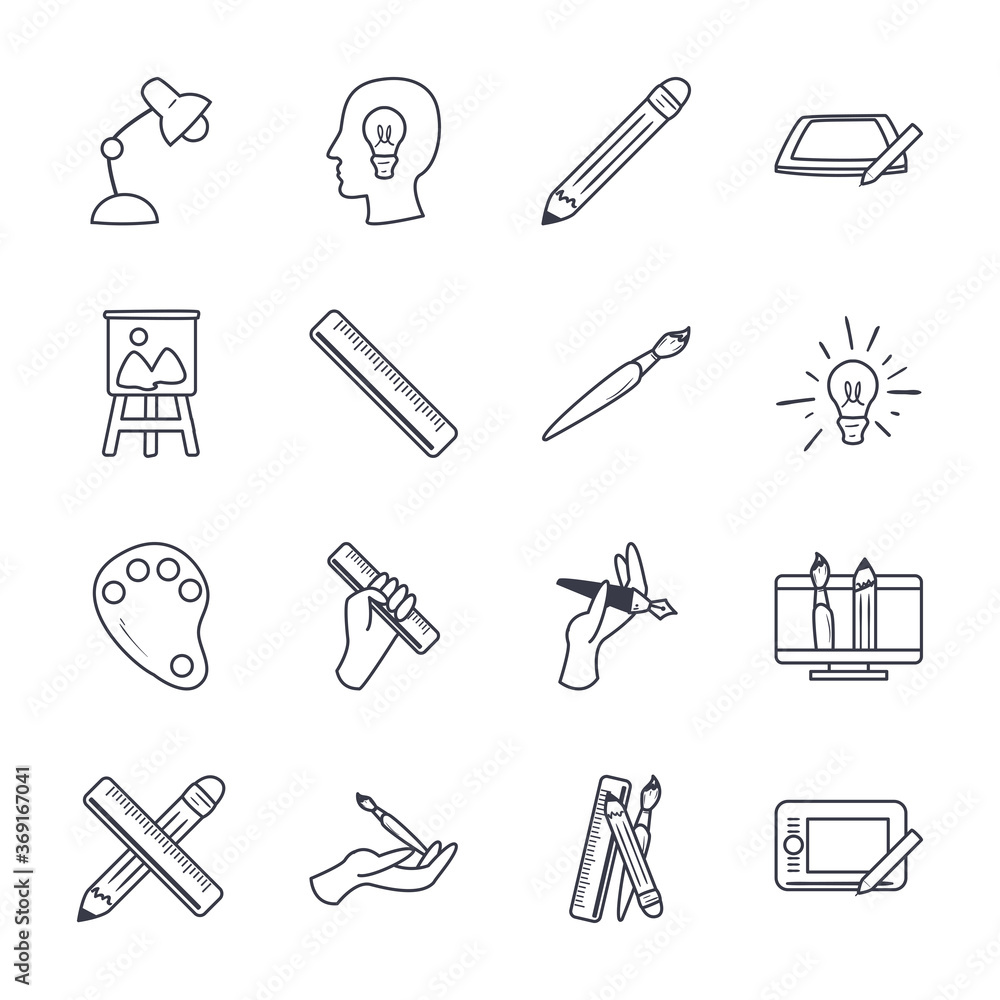 Poster art and design line style icon set vector design