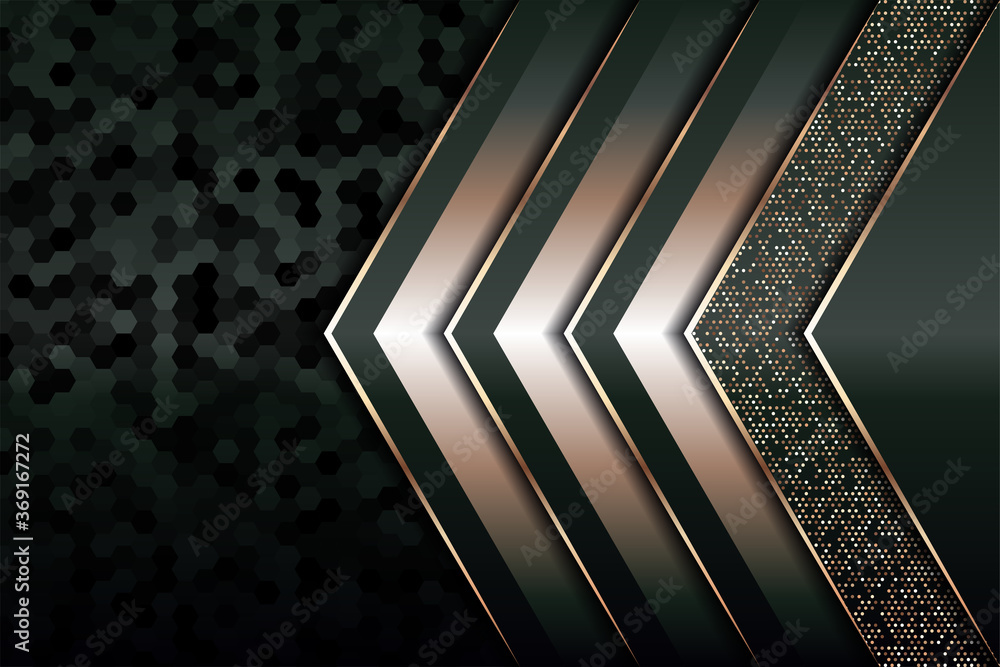 Poster Modern luxury background vector overlap layer on dark green and shadow black space with abstract style for design. Graphic illustration texture with line golden element decoration