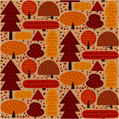 北欧風　秋の森のシームレスパターン
