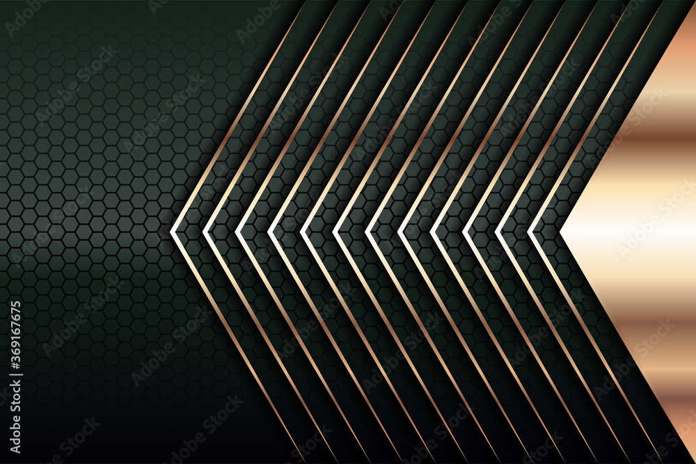 Poster Modern luxury background vector overlap layer on dark green and shadow black space with abstract style for design. Graphic illustration texture with line golden element decoration