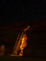 slot canyon entrance at night