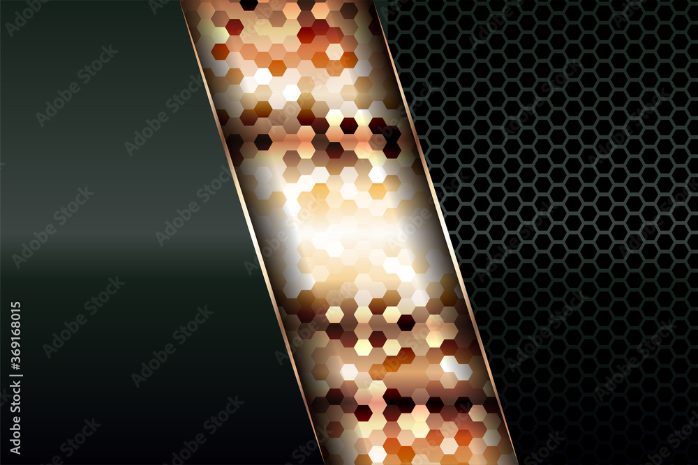 Poster Modern luxury background vector overlap layer on dark green and shadow black space with abstract style for design. Graphic illustration texture with line golden element decoration