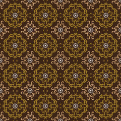 Modern motifs in Central Java batik style with dark brown background design.