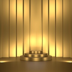 product display or showcase pedestal on gold background product template. 3D rendering