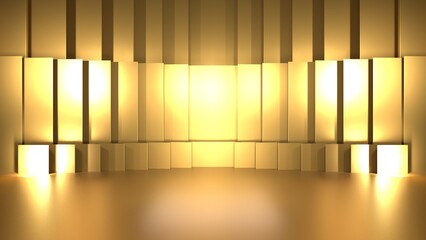 Stage podium golden with lighting surface product template. 3D rendering