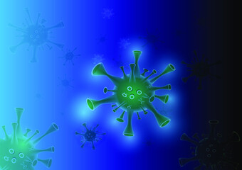 COVID-19. The spread of wuhan Coronavirus. Covid-19 influenzaTypes L and S. Viruses Background. Green on blue. COVID19 Vector eps10. Perfect for background, banners, poster, etc.