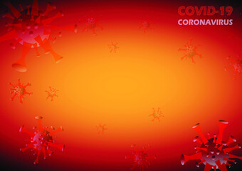 Obraz na płótnie Canvas 3D Vector illustration. Red coronavirus outbreak on orange background. Virus contents.