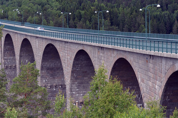 Fototapeta na wymiar Bridge on the border of Norway and Sweden. Osfold Region, Norway