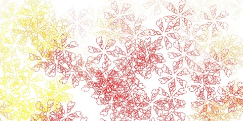 Light red, yellow vector abstract backdrop with leaves.