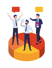 group of businessmen teamwork in statistics pie characters