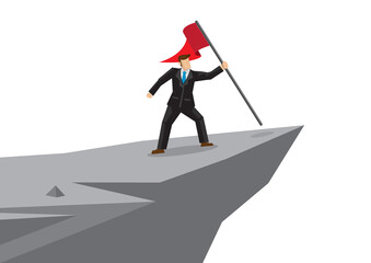 Fototapeta premium Businessman climb to the top of the mountain. Concept of leadership and challenge of corporate world. Vector illustration.