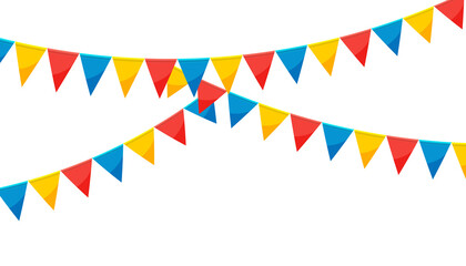 Paper bunting party flags isolated on white
