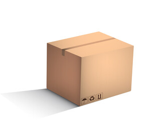 closed cardboard box in a realistic way. Delivery and transportation of goods from shops. Icon for the website. Color vector