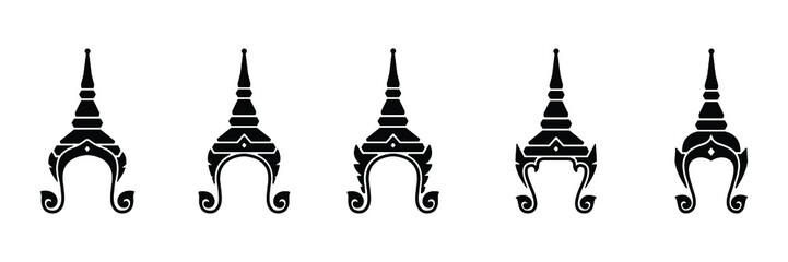 Set of Thailand culture Chada crown icon isolated vector on white background